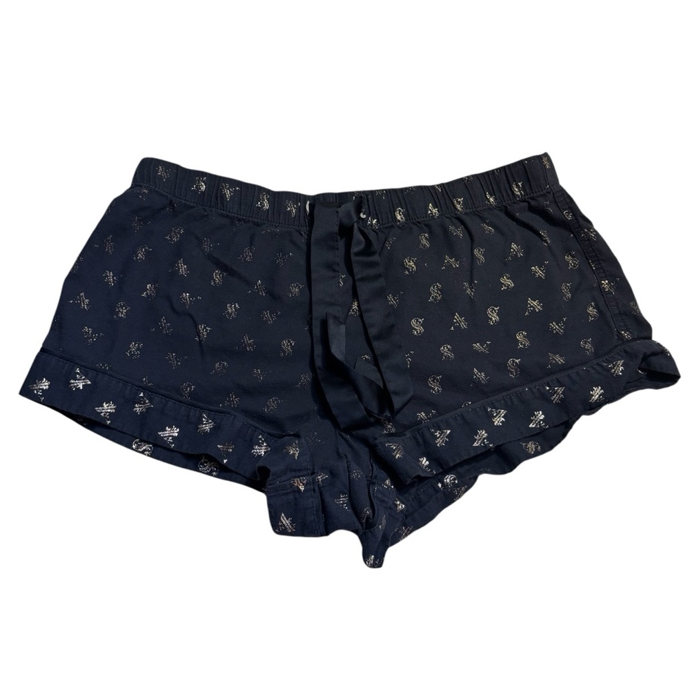 SALE! Victoria's Secret Sleep Shorts M Dark Blue Gold Foil Logo Print Lounge Coz